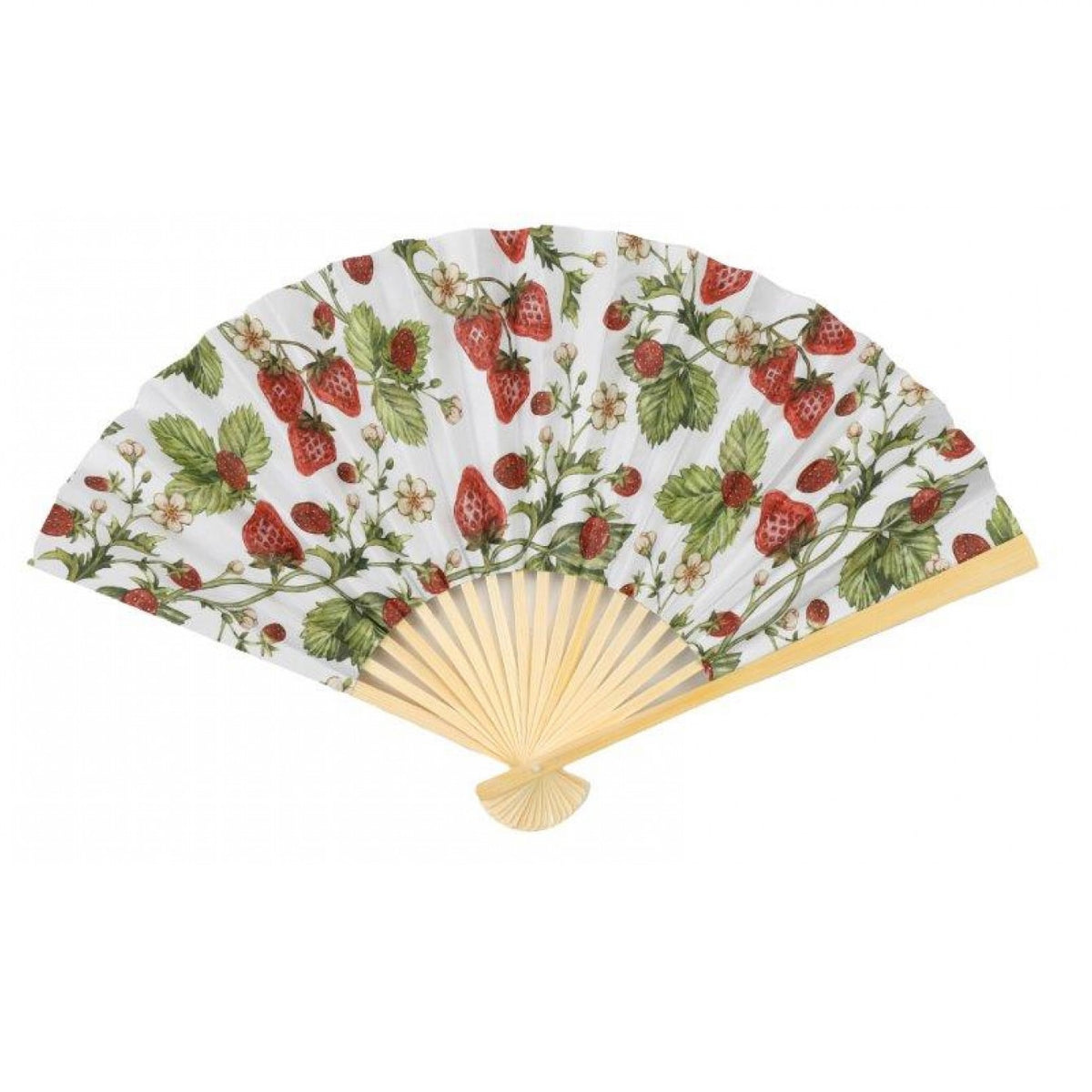 SiL Strawberry Field Paper Hand Fan with Wooden Handle Multicoloured 380mm x 250mm x 30mm 30g OL1166 | For Summer-Travel or Parties