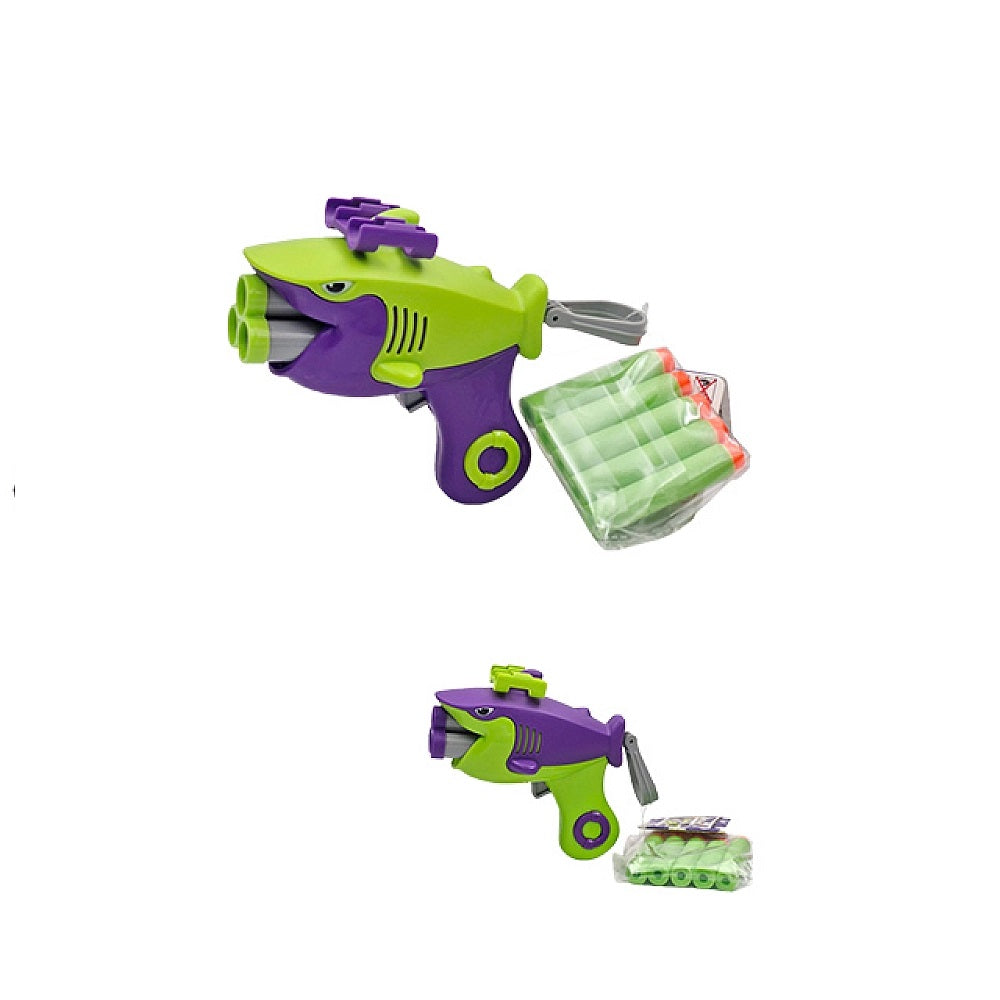 Shark Dart Pistol with 5 Darts Green and Purple Pack of 2 S34941080 | Kids Soft Bullet Shooting Pistols | Safe Indoor and Outdoor Play | Toy Guns