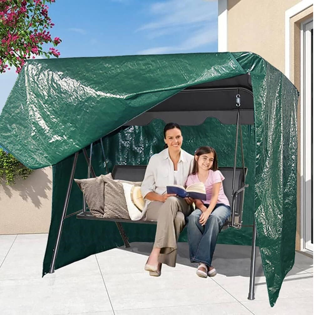 Green Jem Garden Hammock Cover Green 168cm x 215cm x 124cm GC00023 | Waterproof Laminated Finish with Zip Front | All-Weather Protection | Tear-Resistant and Easy to Store | Tie Down Cord Included | Easy to Fold | Easy to Wash | Tough Woven Polythene