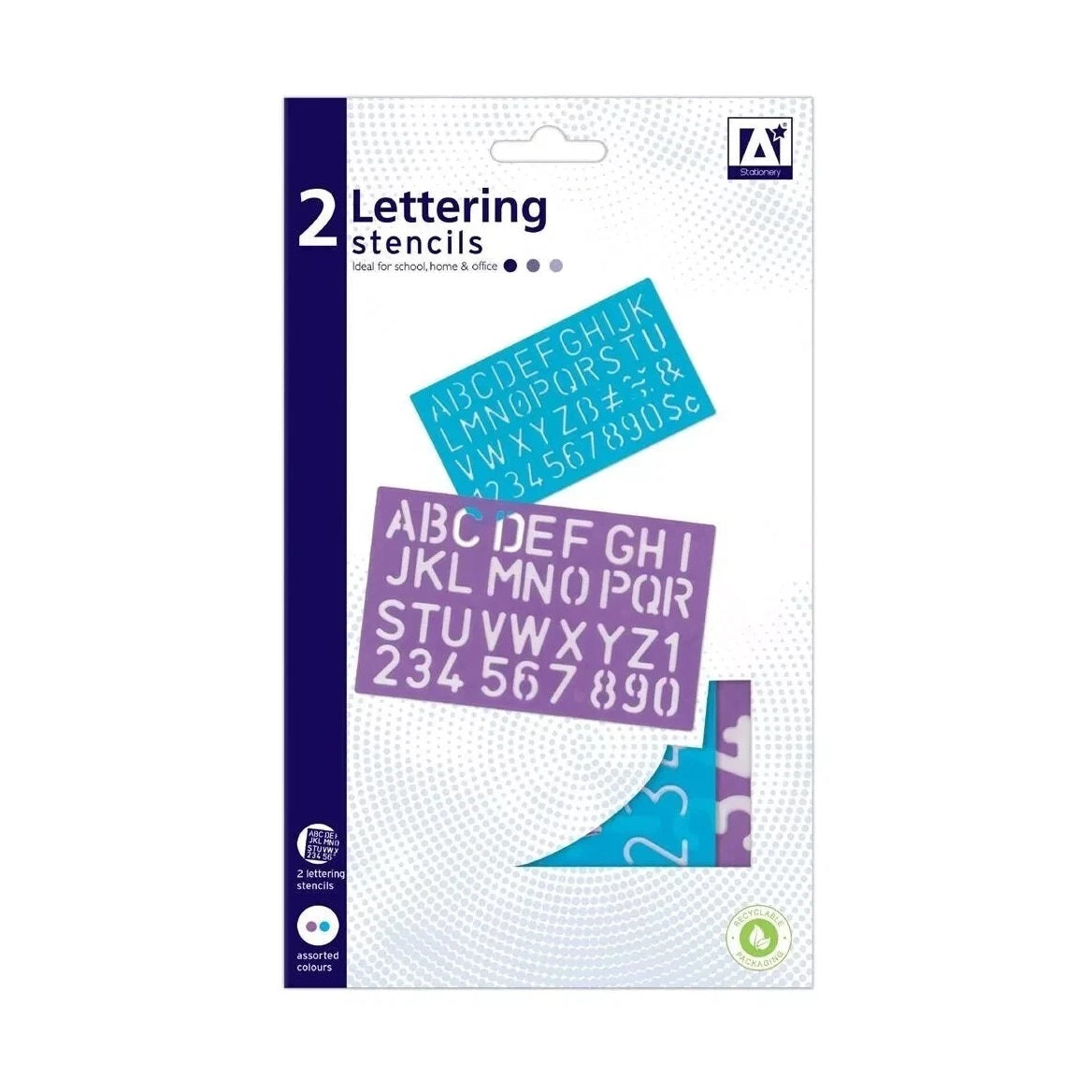 A-Star Stationery Lettering Stencils Pack of 2 Assorted Colours LST-6 | Uppercase Letters and Numbers | Ideal for School-Home and Office