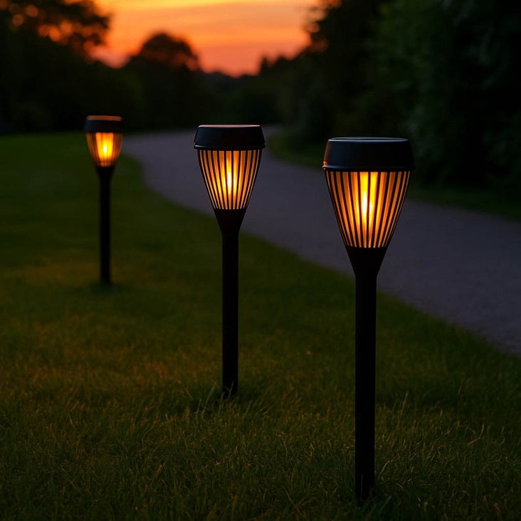 ProGarden Solar LED Garden Torch Light Mat Black 43cm CX2100780 | Warm White Flame Effect | Outdoor Pathway Lamp | For Yard-Patio or Driveway