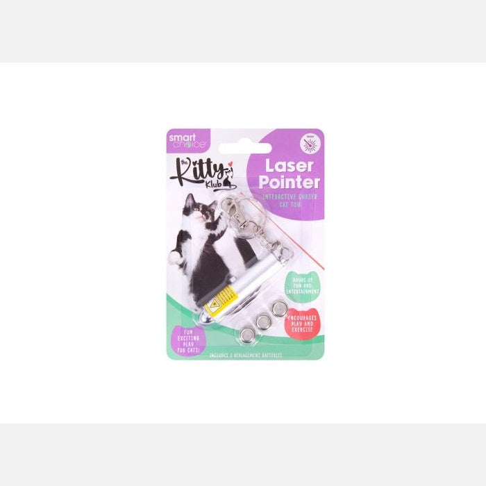 Smart Choice Kitty Klub Chasing Laser Pointer Cat Toy Silver 7cm SC1655 | Interactive Chaser with Keychain and 3 Batteries | Fun Exercise and Entertainment for Cats | Encourages Natural Hunting Instincts