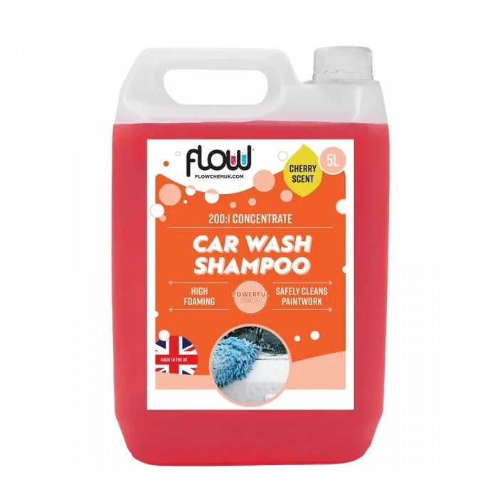 Flow Car Wash Shampoo Cherry Scent Pink 5Ltr CARSH5L | High Foaming | Powerful Formula | Safely Cleans Paintwork | Compatible with Car-Motorbike-Lorry and Motorhome