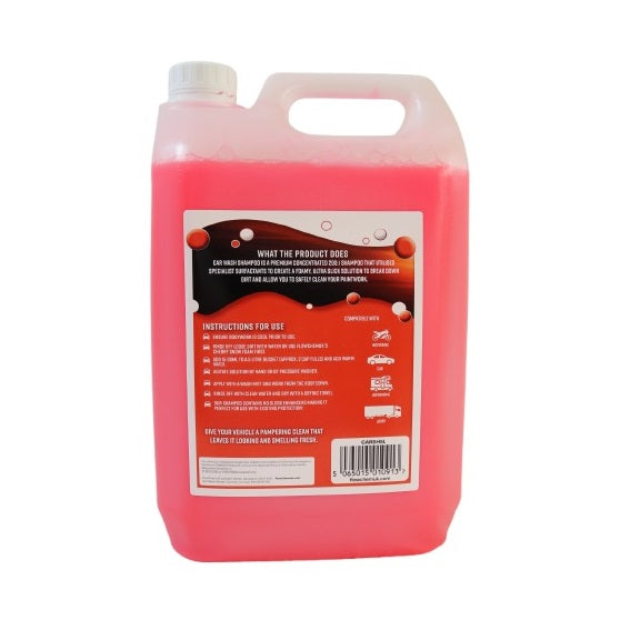 Flow Car Wash Shampoo Cherry Scent Pink 5Ltr CARSH5L | High Foaming | Powerful Formula | Safely Cleans Paintwork | Compatible with Car-Motorbike-Lorry and Motorhome