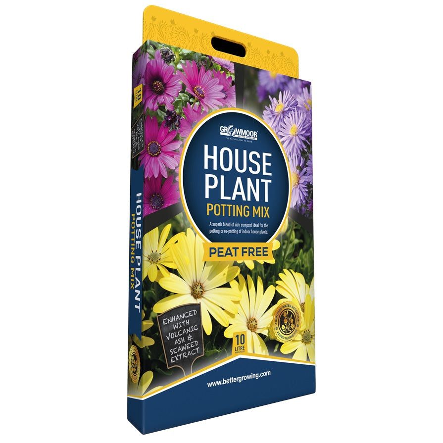 Growmoor House Plant Peat Free Potting Mix Multicoloured 10Ltr 10LTRPFHOUSE | Enriched with Volcanic Ash | Ideal for Indoor Plants | Improved Water Retention and Nutrient Rich