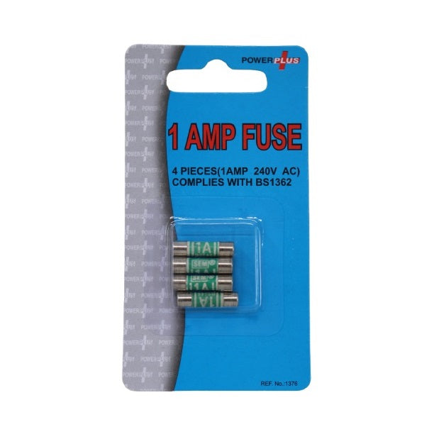 PowerPlus 1 Amp Fuse Chrome Pack of 4 1376 | 240V AC | BS1362 Compliant Safety Fuses | For Plugs and Appliances | For Appliances with 250W