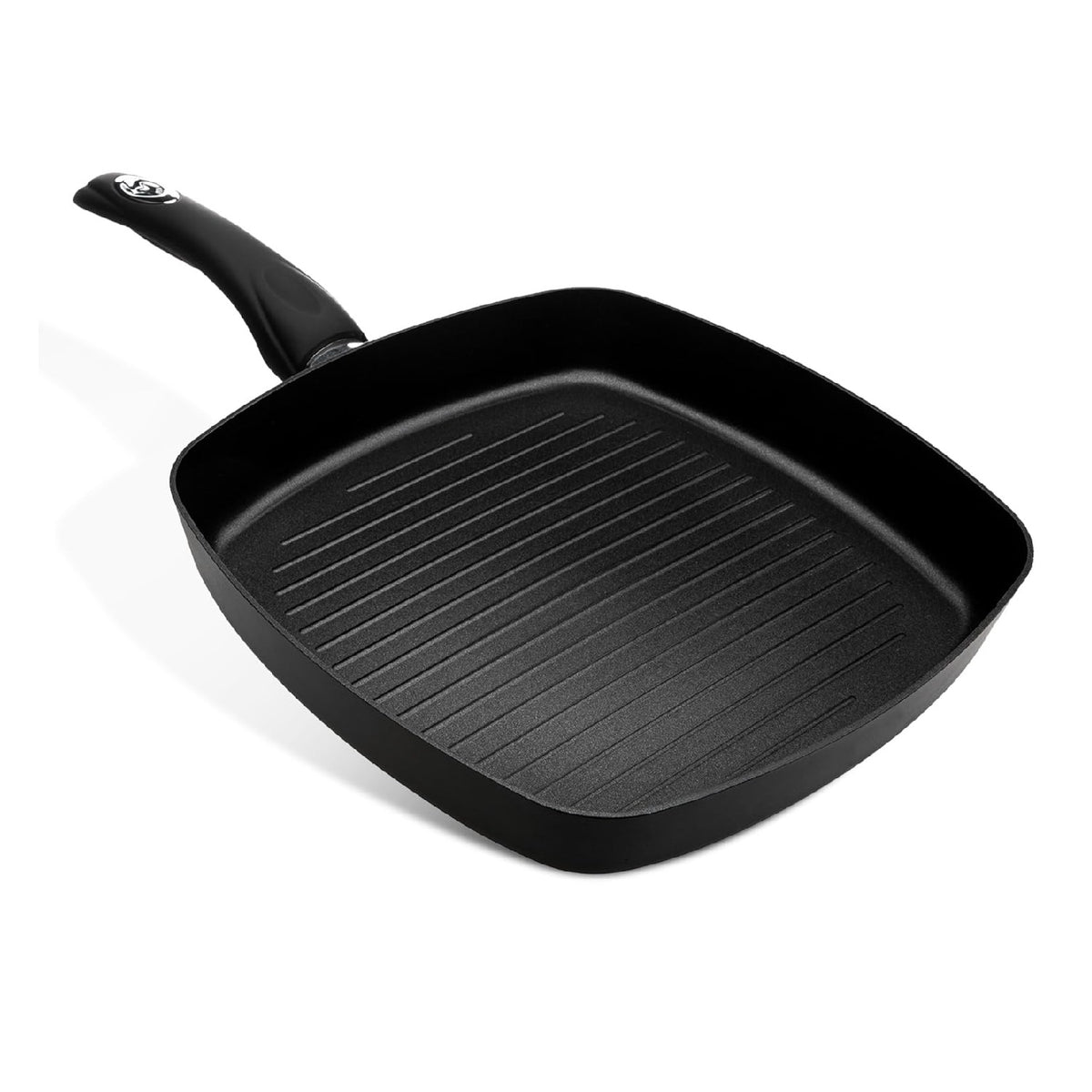Pendeford Non-Stick Griddle Pan Black 28cm P645 | Improved Induction Base | Soft Touch Handles | Ceramic | Solid Plate | Gas Hob | Halogen | Radiant Rings | Dishwasher Safe