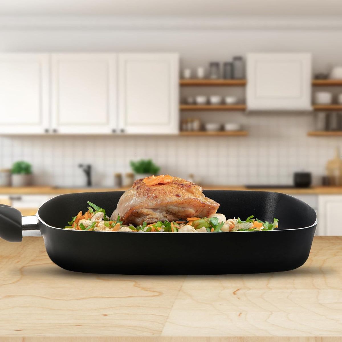 Pendeford Non-Stick Griddle Pan Black 28cm P645 | Improved Induction Base | Soft Touch Handles | Ceramic | Solid Plate | Gas Hob | Halogen | Radiant Rings | Dishwasher Safe