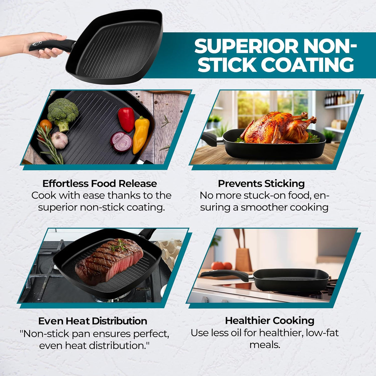 Pendeford Non-Stick Griddle Pan Black 28cm P645 | Improved Induction Base | Soft Touch Handles | Ceramic | Solid Plate | Gas Hob | Halogen | Radiant Rings | Dishwasher Safe