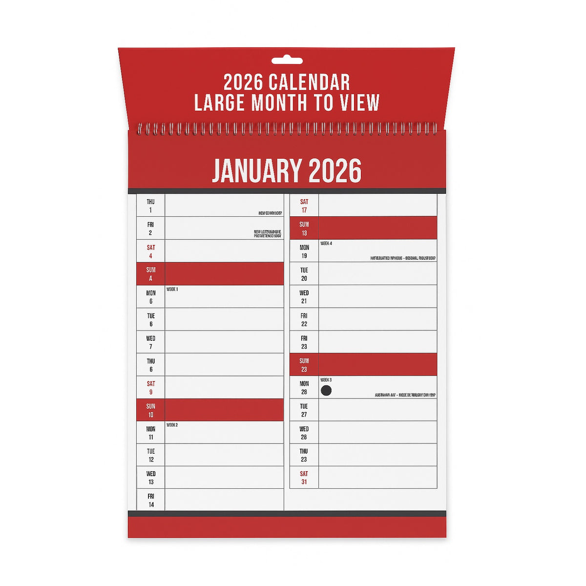 Design Group 2026 Commercial Month to View Calendar Multicolour Large 464mm x 340mm YCORCAA4A015 | Month Per Page | Complete 12 Month Calendar on Reverse | UK - USA - Ireland - Canada - Australia - New Zealand and South Africa Dates | Full Lunar Calendar