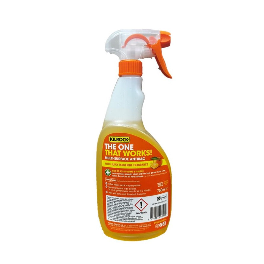 Kilrock Multi-Surface Antibac Cleaner Spray Orange 750ml TOTWMULTI750 | With Juicy Tangerine Fragrance | The One That Works | Kills 99.9 Percent Germs and Viruses | Powerful Antibacterial Cleaning Spray | Leave Surface Squeaky Clean
