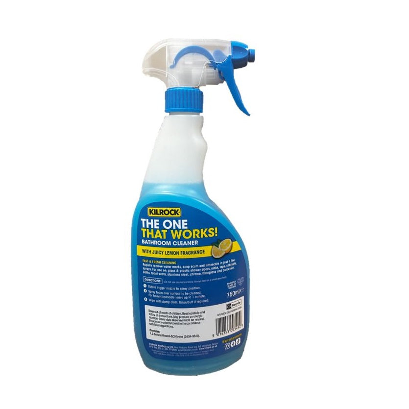 Kilrock Bathroom Cleaner Spray Blue 750ml TOTWBATHROOM750 | With Juicy Lemon Fragrance | The One That Works | Scale Busting | Soap Scum Shifting | Rmoves Water Marks | For Use on Glass-Chrome-Stainless Steel and Plastic Shower Doors