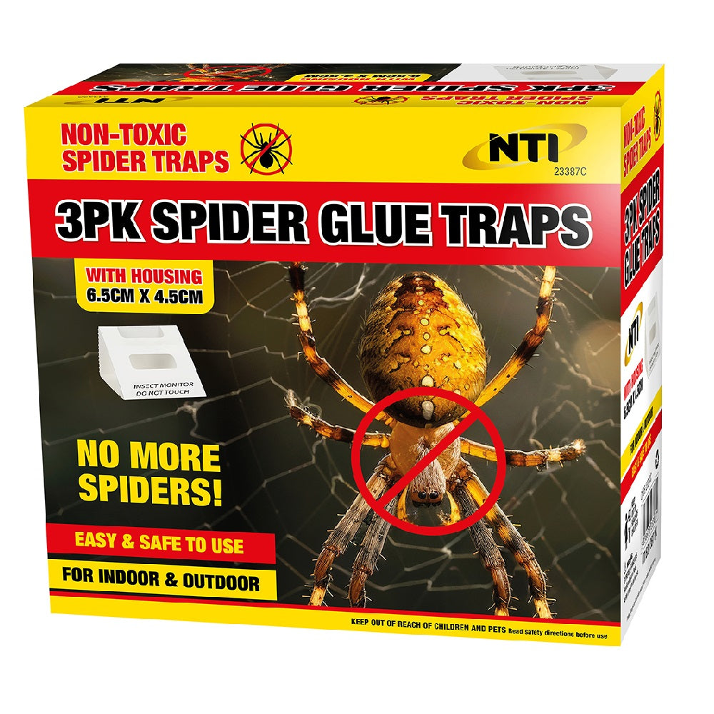 NTI Spider Glue Traps with Housing White 6.5cm x 4.5cm Pack of 3 23387C | Non-Toxic Spider Traps | Easy and Safe to Use | For Indoor and Outdoor Use