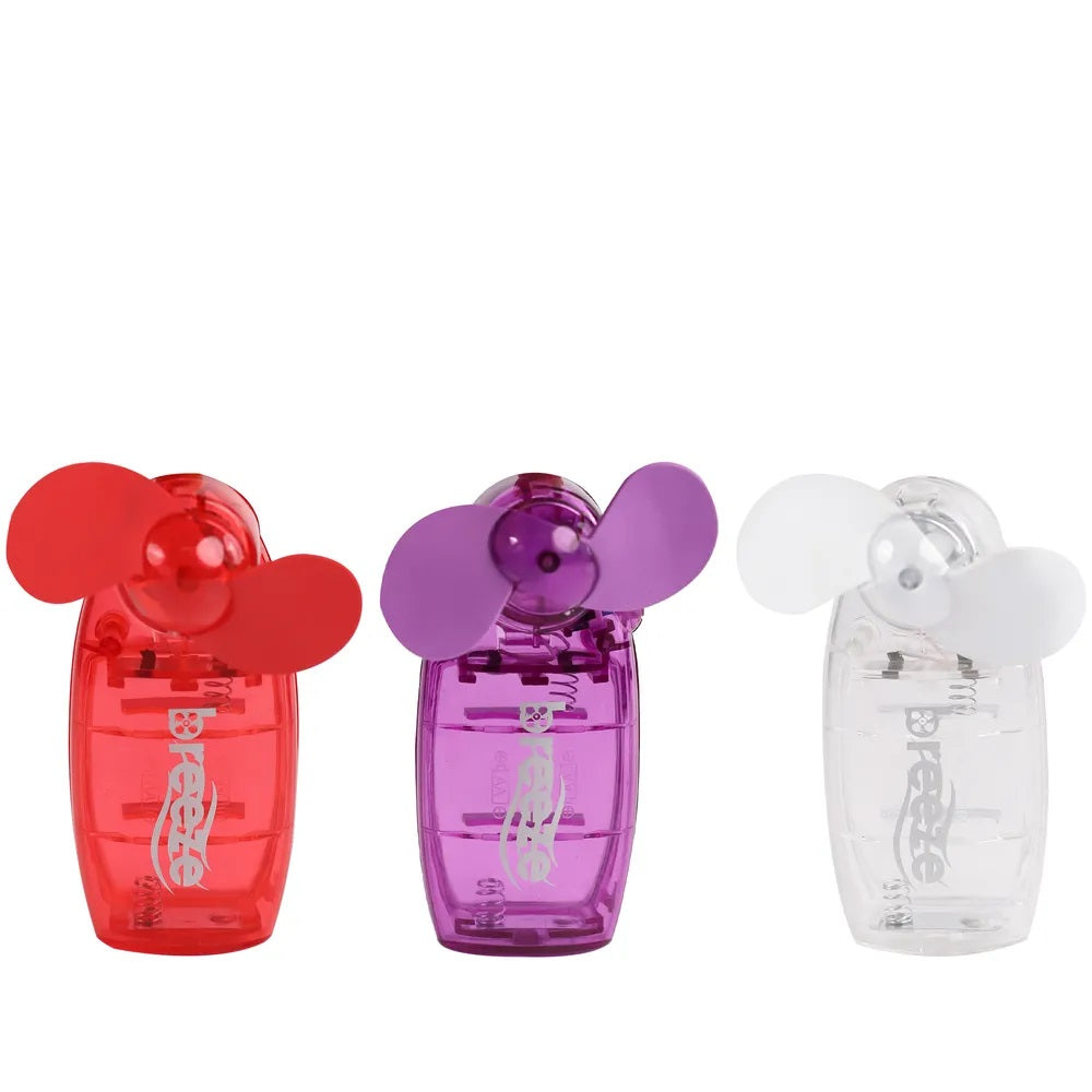 Breeze Hand Held Mini Fan Assorted Colours Pack of 12 DF1010 | Fan with Soft EVA Blades | Ideal for Travel and Outdoor Use | Keep Cool on the Go | 2 x AA Batteries Included
