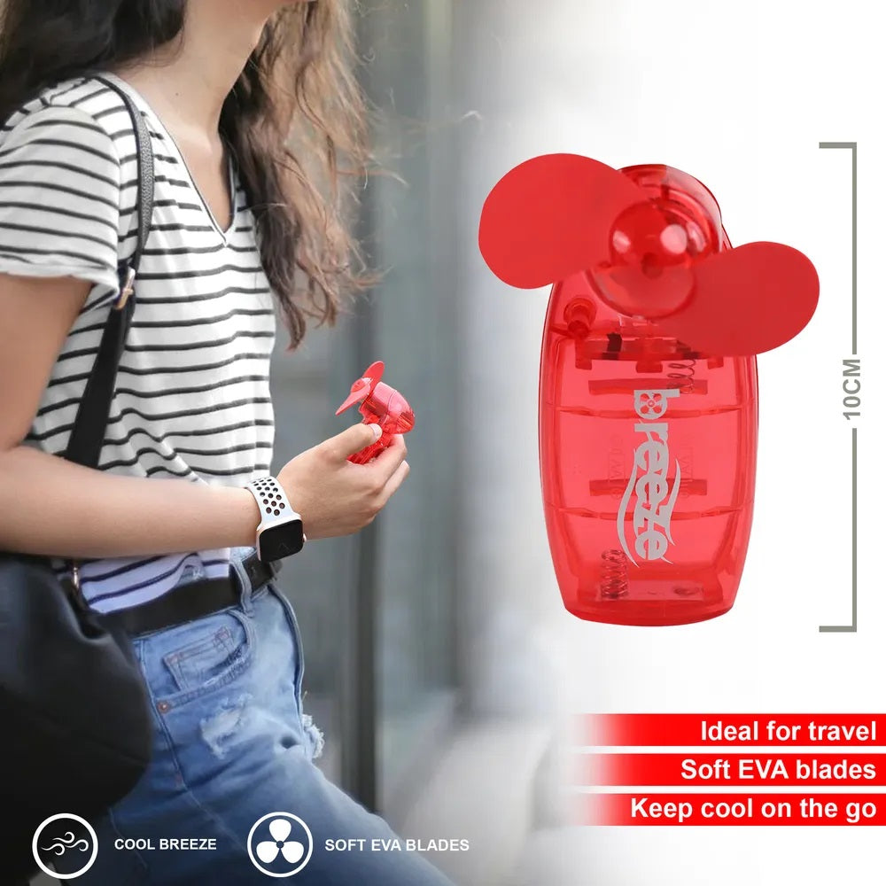 Breeze Hand Held Mini Fan Assorted Colours Pack of 12 DF1010 | Fan with Soft EVA Blades | Ideal for Travel and Outdoor Use | Keep Cool on the Go | 2 x AA Batteries Included