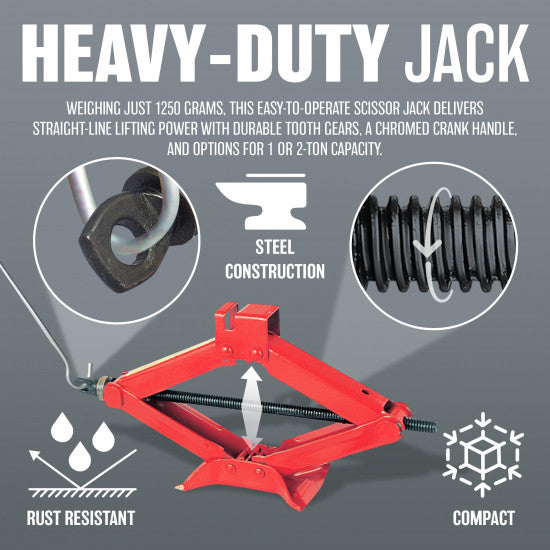 Roadster 2 Tonne Scissor Jack Red 66184C | With Chromed Crank | Heavy Duty Car Jack with Speed Handle | Lifting Range 105mm to 380mm | Rust-Resistant Steel | Emergency Vehicle Repair Tool | Tooth Gear Ensure Straight-Line Vertical Extension-Retraction of