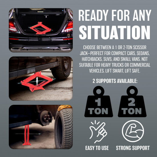 Roadster 2 Tonne Scissor Jack Red 66184C | With Chromed Crank | Heavy Duty Car Jack with Speed Handle | Lifting Range 105mm to 380mm | Rust-Resistant Steel | Emergency Vehicle Repair Tool | Tooth Gear Ensure Straight-Line Vertical Extension-Retraction of