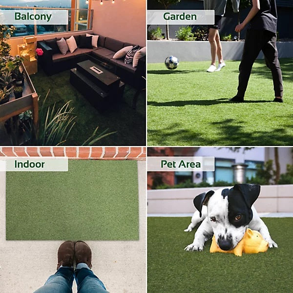GardenKraft Artificial Grass Roll Dark Green 4Mtr x 1Mtr 26079 | 15mm Pile | UV Protected | Realistic Soft Texture | No Watering | No Cutting | No Weeding | Lush Green Lawn All Year Round | Mix of Emerald Green-Lime and Bi-colour | A Perfect Deep Grass