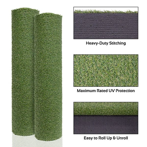 GardenKraft Artificial Grass Roll Dark Green 4Mtr x 1Mtr 26079 | 15mm Pile | UV Protected | Realistic Soft Texture | No Watering | No Cutting | No Weeding | Lush Green Lawn All Year Round | Mix of Emerald Green-Lime and Bi-colour | A Perfect Deep Grass