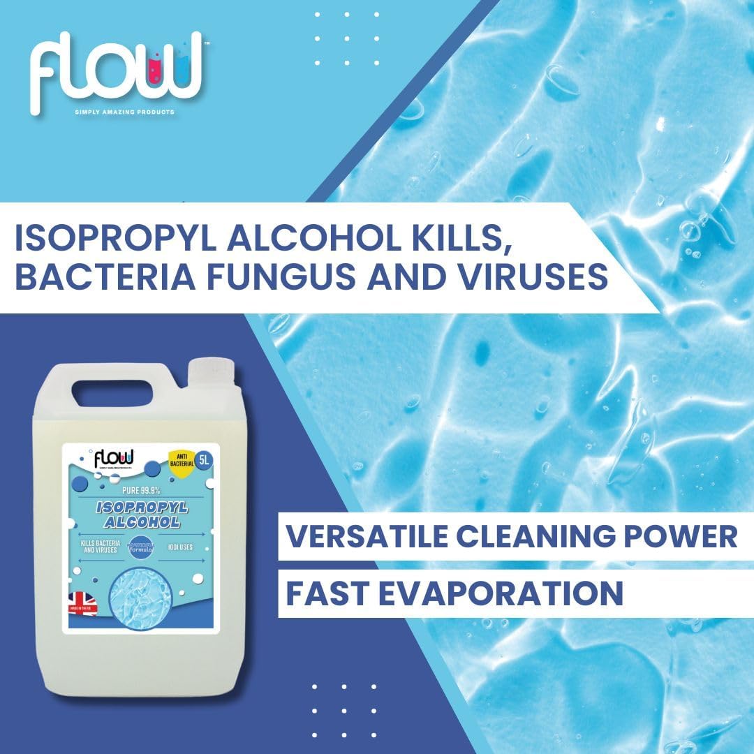 Flow Pure 99.9 Percent Isopropyl Alcohol 1Ltr IPA1L | Natural Disinfectant | Powerful Formula | Versatile | 1001 Uses