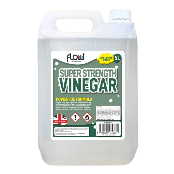 Flow Super Strength Vinegar Clear 5Ltr SUPERV5L | Concentrated Cleaning Formula | Acetic Acid | Widely Used for Many Applications