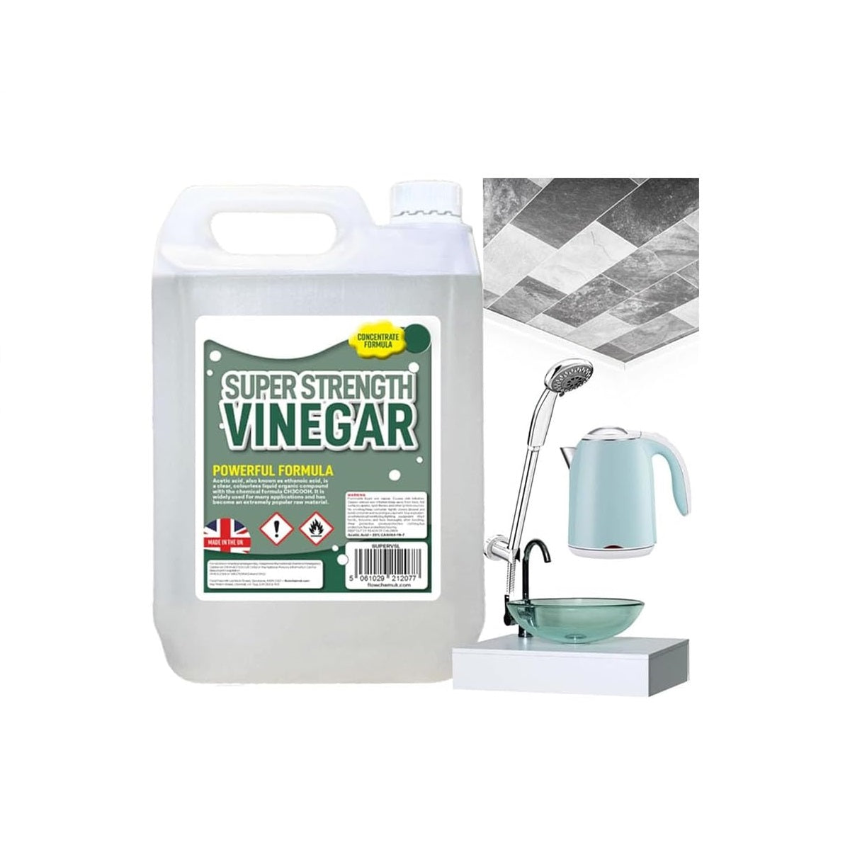 Flow Super Strength Vinegar Clear 5Ltr SUPERV5L | Concentrated Cleaning Formula | Acetic Acid | Widely Used for Many Applications