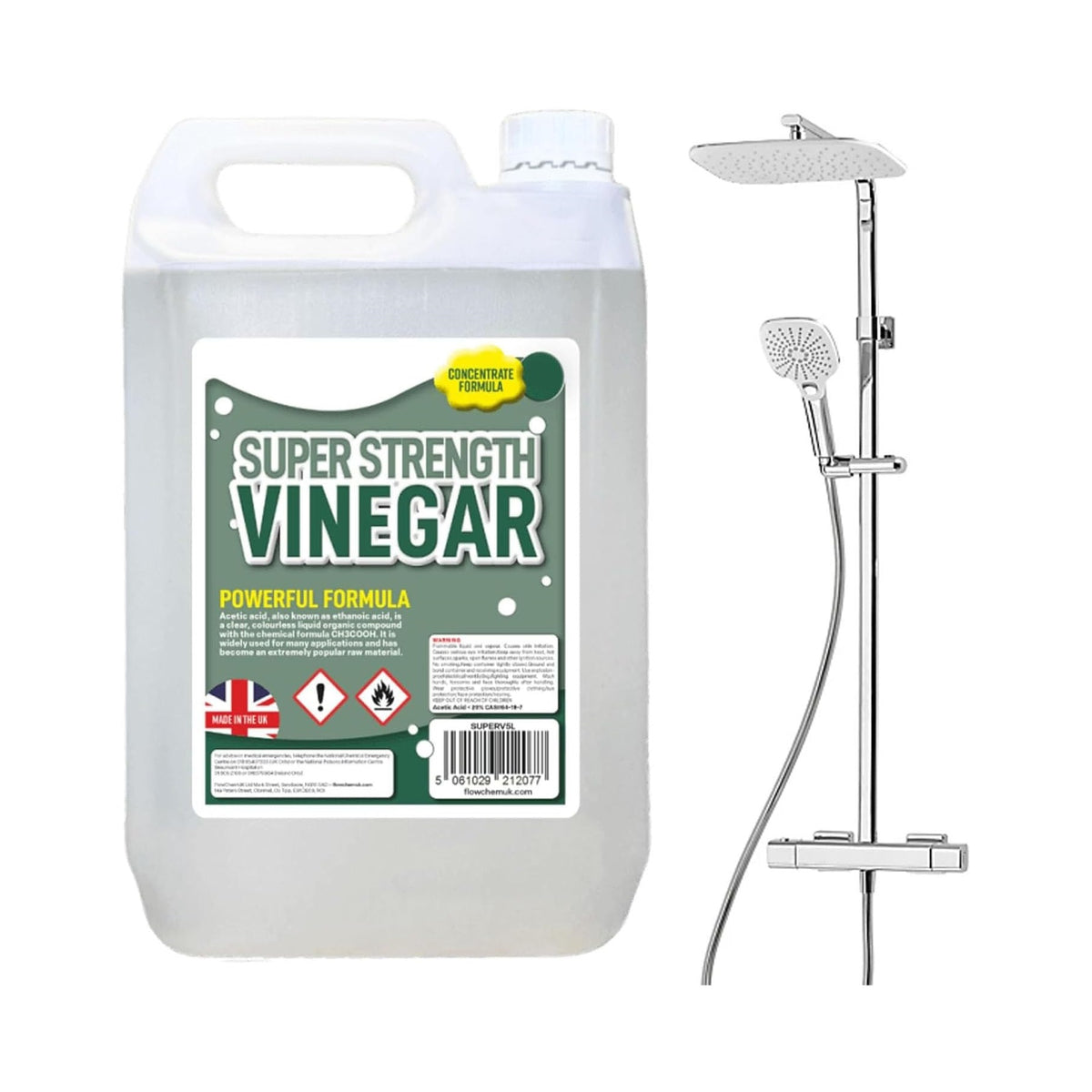Flow Super Strength Vinegar Clear 5Ltr SUPERV5L | Concentrated Cleaning Formula | Acetic Acid | Widely Used for Many Applications