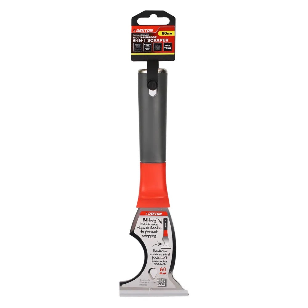 Dekton Professional Multi-Purpose 6-in-1 Scraper Multicolour 60mm DT95769 | Wallpaper Scraper - Crevice Scraper - Paint Roller Cleaner and Nail Remover | Stainless Steel Blade Resists Rust | Suitable for General Purpose - Workshop - Automotive - Crafts