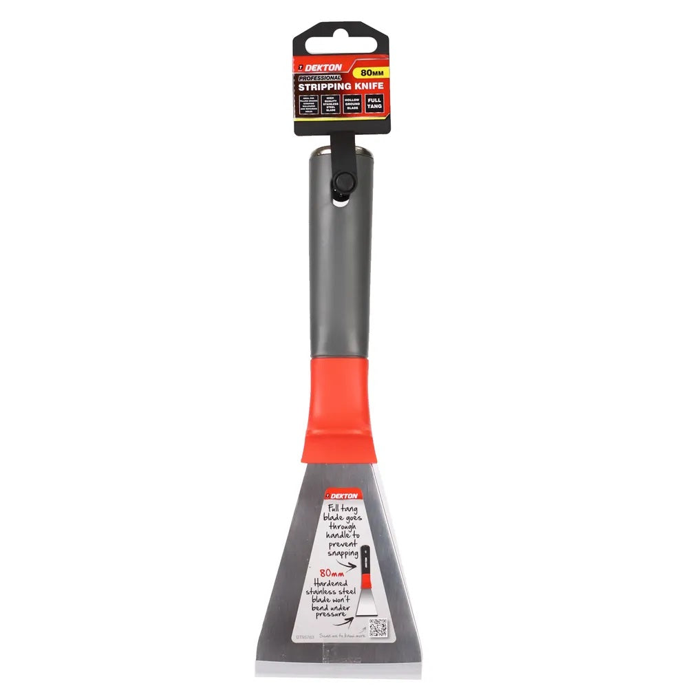 Dekton Professional Stripping Knife Multicolour 80mm DT95763 | Ideal for Filling Cracks Scraping Wallpaper and Repairing Holes | High Quality Stainless Steel Blade | Hollow Ground Blade | Full Tang