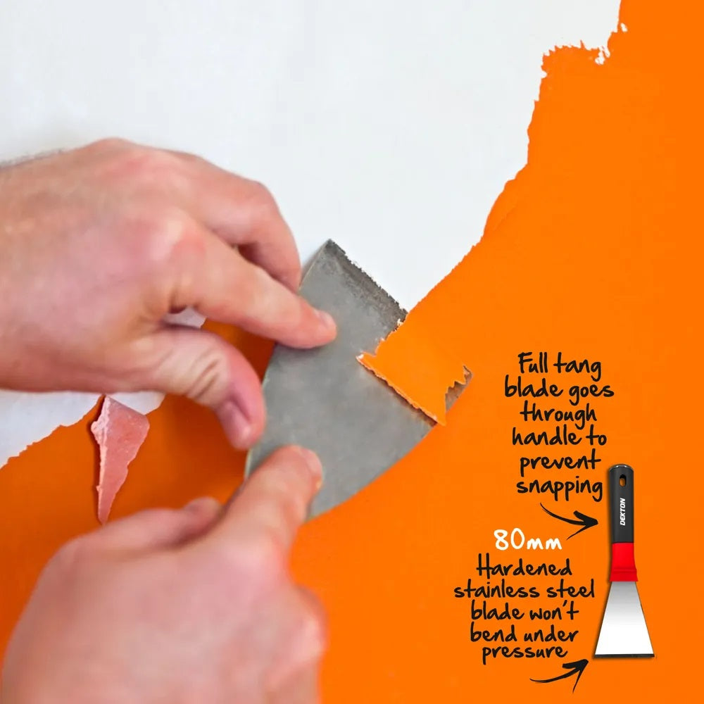 Dekton Professional Stripping Knife Multicolour 80mm DT95763 | Ideal for Filling Cracks Scraping Wallpaper and Repairing Holes | High Quality Stainless Steel Blade | Hollow Ground Blade | Full Tang