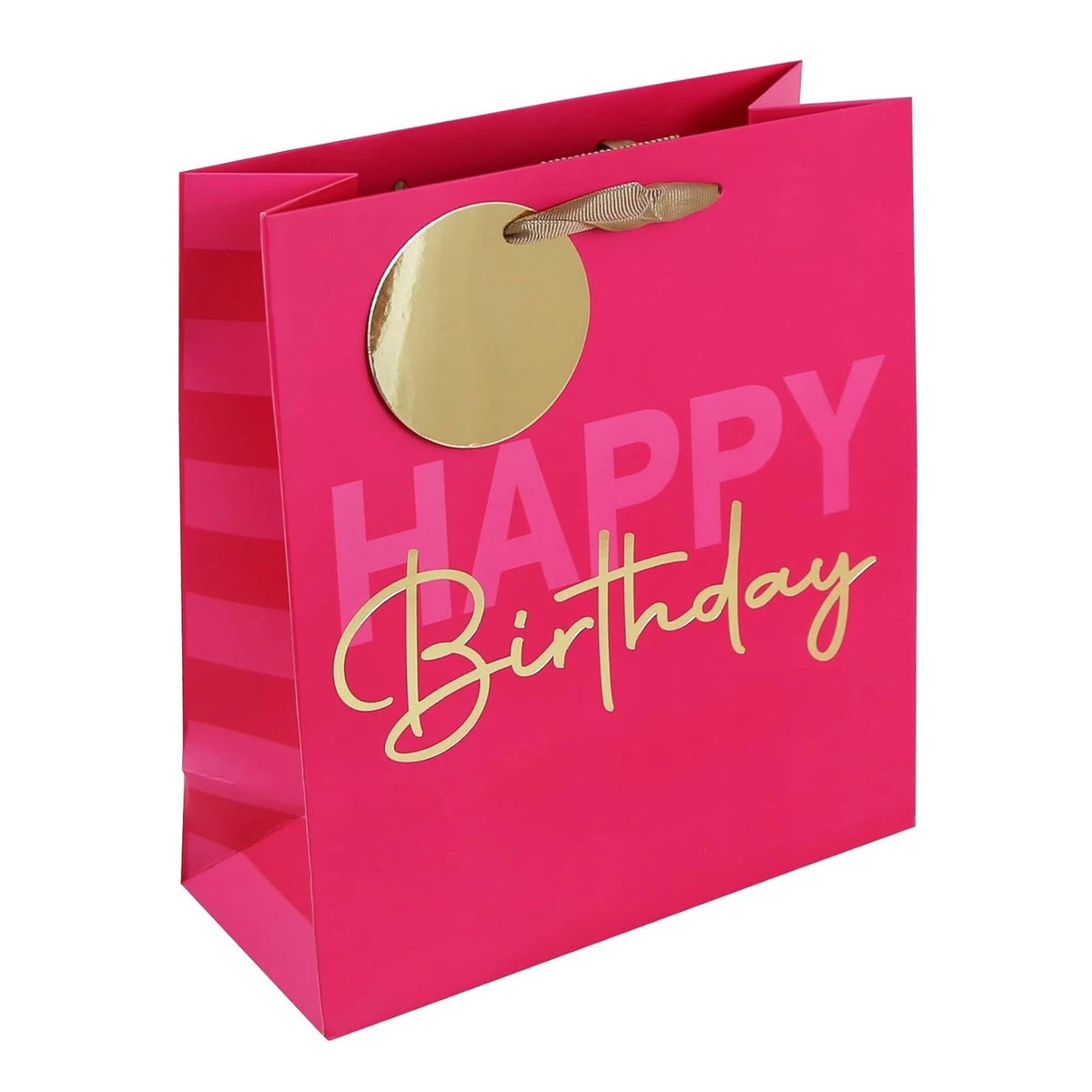 Clairefontaine Eurowrap Sac Rose Happy Birthday Gift Bag Pink Large 265mm x 330mm x 140mm Pack of 6 35398-2C | With Gold Foil Tag and Ribbon Handles | Premium Gloss Finish | Perfect for Birthday Presents and Celebrations