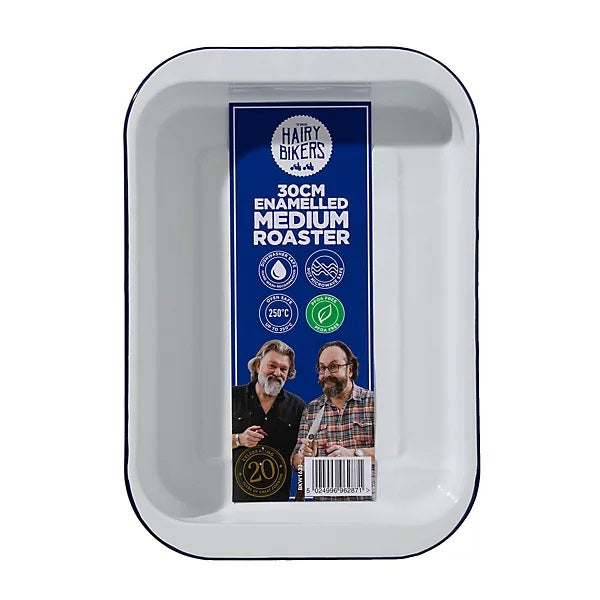 Hairy Bikers Rectangular Enamelled Roaster White Medium 35cm x 24.7cm x 5.5cm BKW1633 | Oven Safe | Durable Non-Stick Roasting Tray | Ideal for Everyday Cooking and Roasting | Not Microwave Safe | PFAS Free