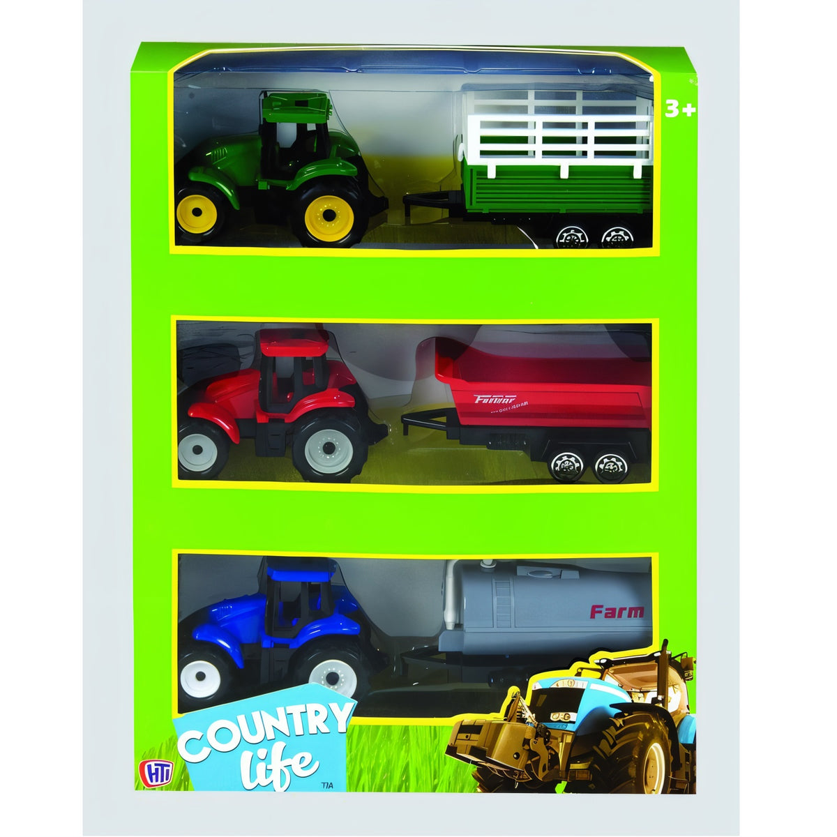 HTI Country Life Tractor and Trailer Assorted L19cm x D4.5cm x H24.5cm Pack of 3 1374261