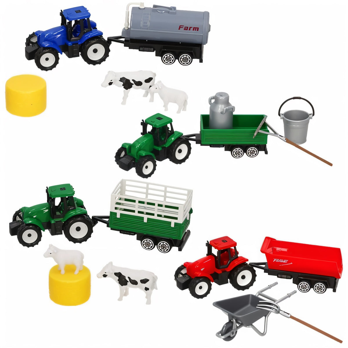 HTI Country Life Tractor and Trailer Assorted L19cm x D4.5cm x H24.5cm Pack of 3 1374261
