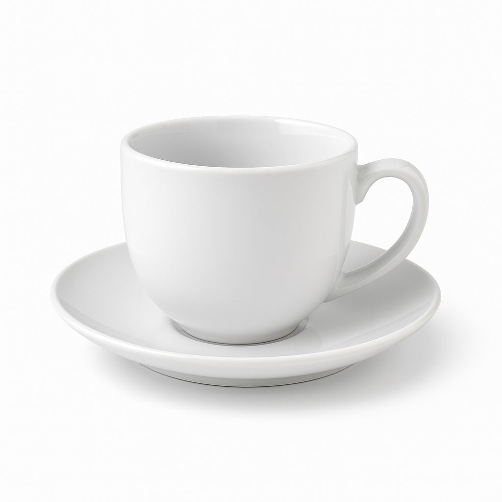Carnaby Porcelain Cup and Saucer White CRM1489 | Dishwasher Safe | Microwave Safe
