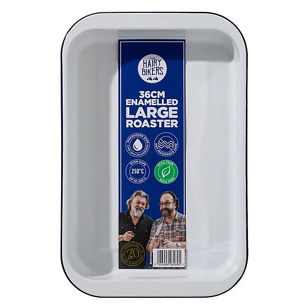 Hairy Bikers Rectangular Enamelled Roaster White large 41cm x 26.8cm x 6.5cm BKW1634 | Oven Safe | Durable Non-Stick Roasting Tray | Ideal for Everyday Cooking and Roasting | Not Microwave Safe | PFAS Free