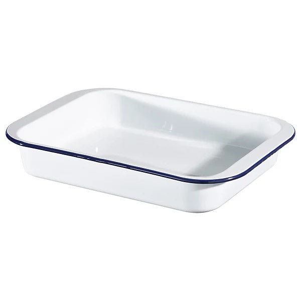 Hairy Bikers Rectangular Enamelled Roaster White large 41cm x 26.8cm x 6.5cm BKW1634 | Oven Safe | Durable Non-Stick Roasting Tray | Ideal for Everyday Cooking and Roasting | Not Microwave Safe | PFAS Free