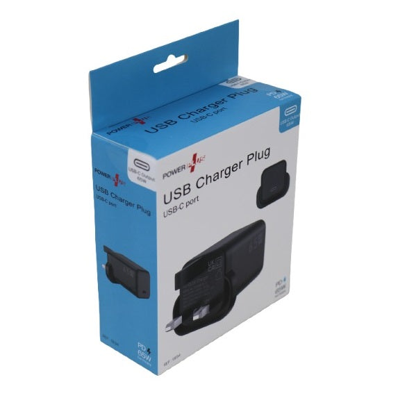 Power Plus USB-C Charger Plug Black 9194 | 65W | PD Fast Charging Adapter | For Laptops-Tablets-Cameras and Smartphones | Compact UK 3-Pin Wall Charger | USB Type-C Port