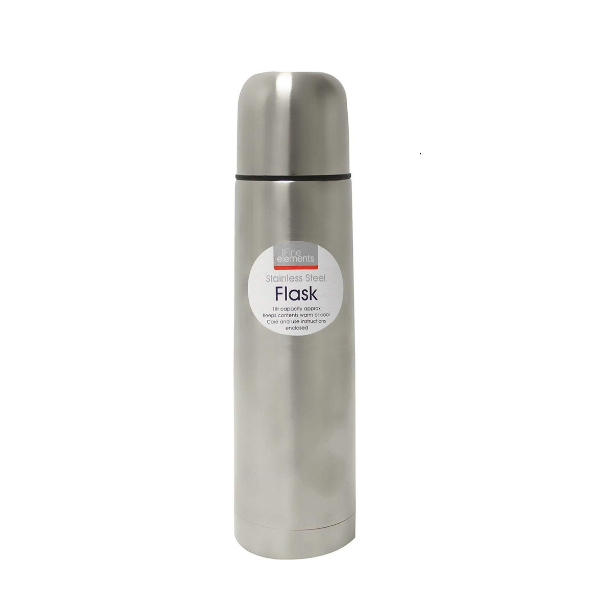 Fine Elements Stainless Steel Vacuum Flask Chrome 1Ltr KF1008 | Insulated Travel Thermos Bottle | Keeps Drinks Hot or Cold | Leakproof and Durable Design