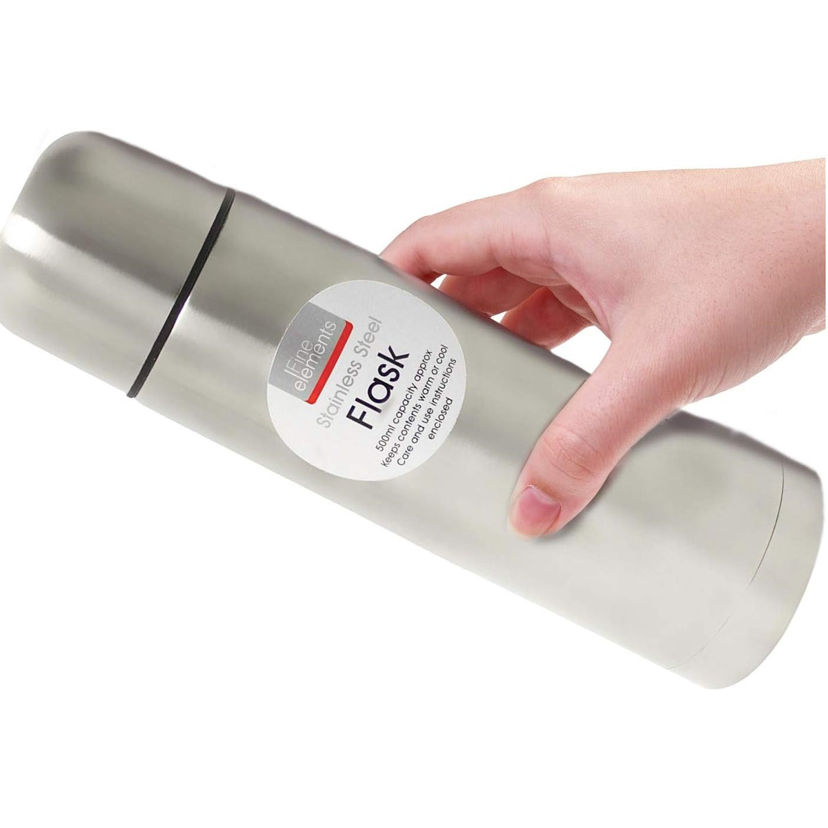 Fine Elements Stainless Steel Vacuum Flask Chrome 1Ltr KF1008 | Insulated Travel Thermos Bottle | Keeps Drinks Hot or Cold | Leakproof and Durable Design