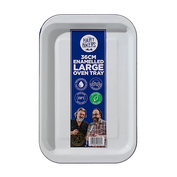 The Hairy Bikers Rectangular Enamelled Oven Tray White Large 36cm BKW1631 | Oven Safe | Dishwasher Safe | Durable and PFAS Free Design | Not Microwave Safe