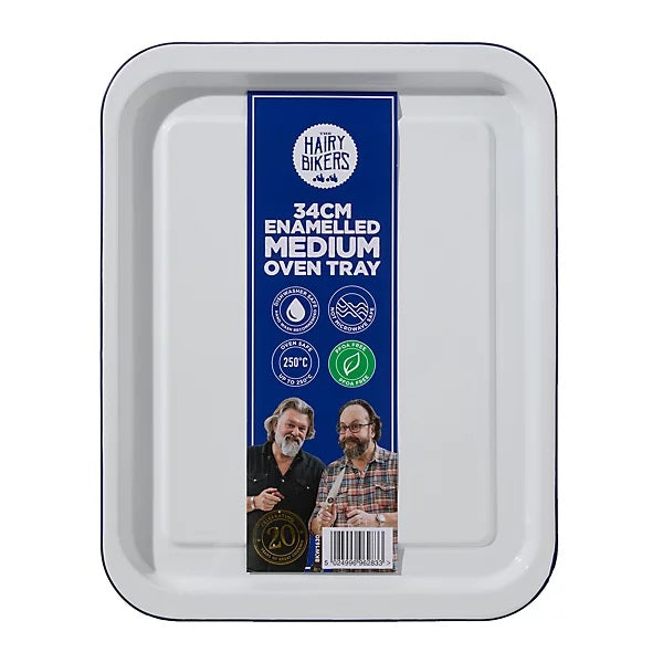 The Hairy Bikers Rectangular Enamelled Oven Tray White Medium 34cm BKW1630 | Oven Safe | Dishwasher Safe | Durable and PFAS Free Design | Not Microwave Safe