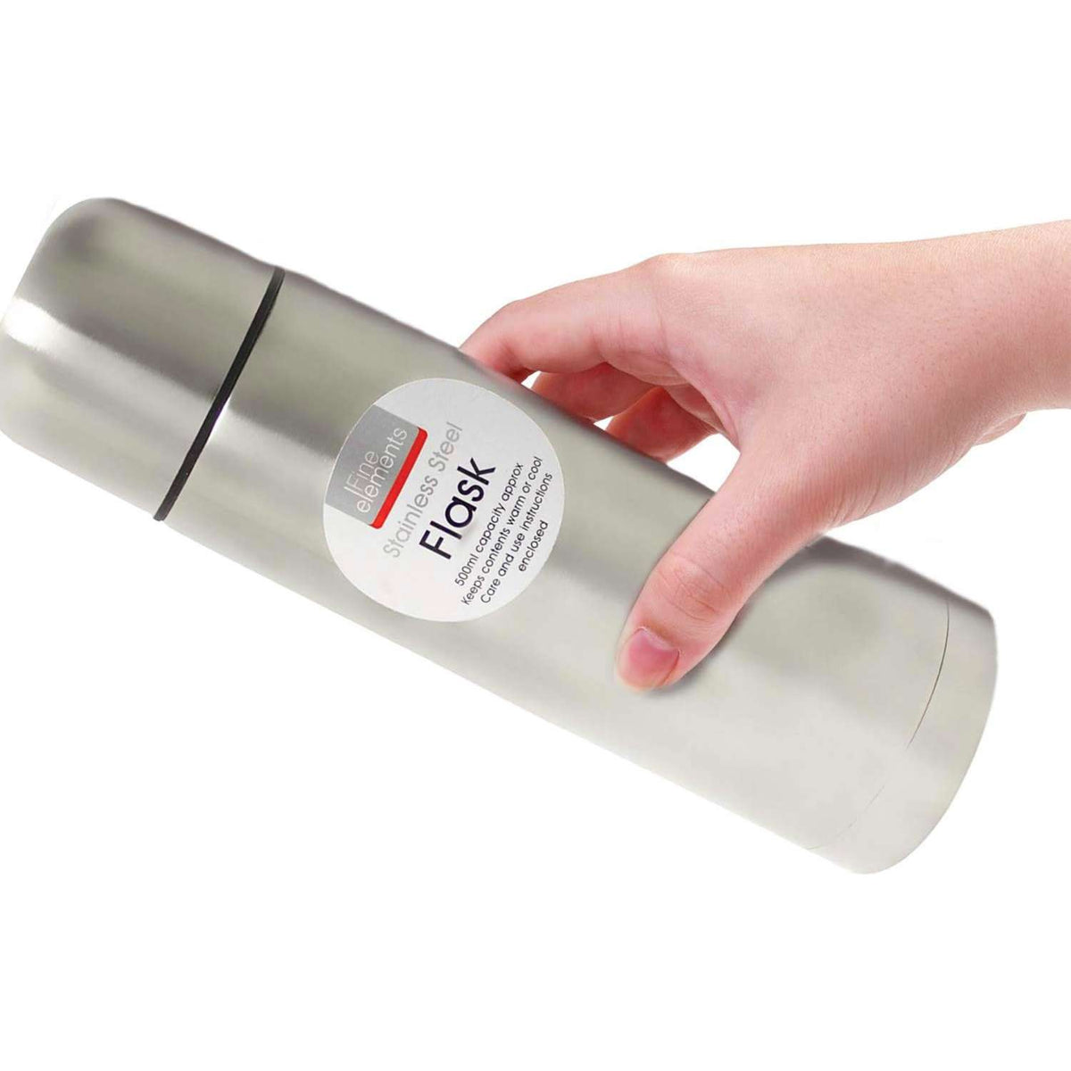 Fine Elements Stainless Steel Vacuum Flask Chrome 500ml KF1007 | Insulated Travel Thermos Bottle | Keeps Drinks Hot or Cold | Leakproof and Durable Design