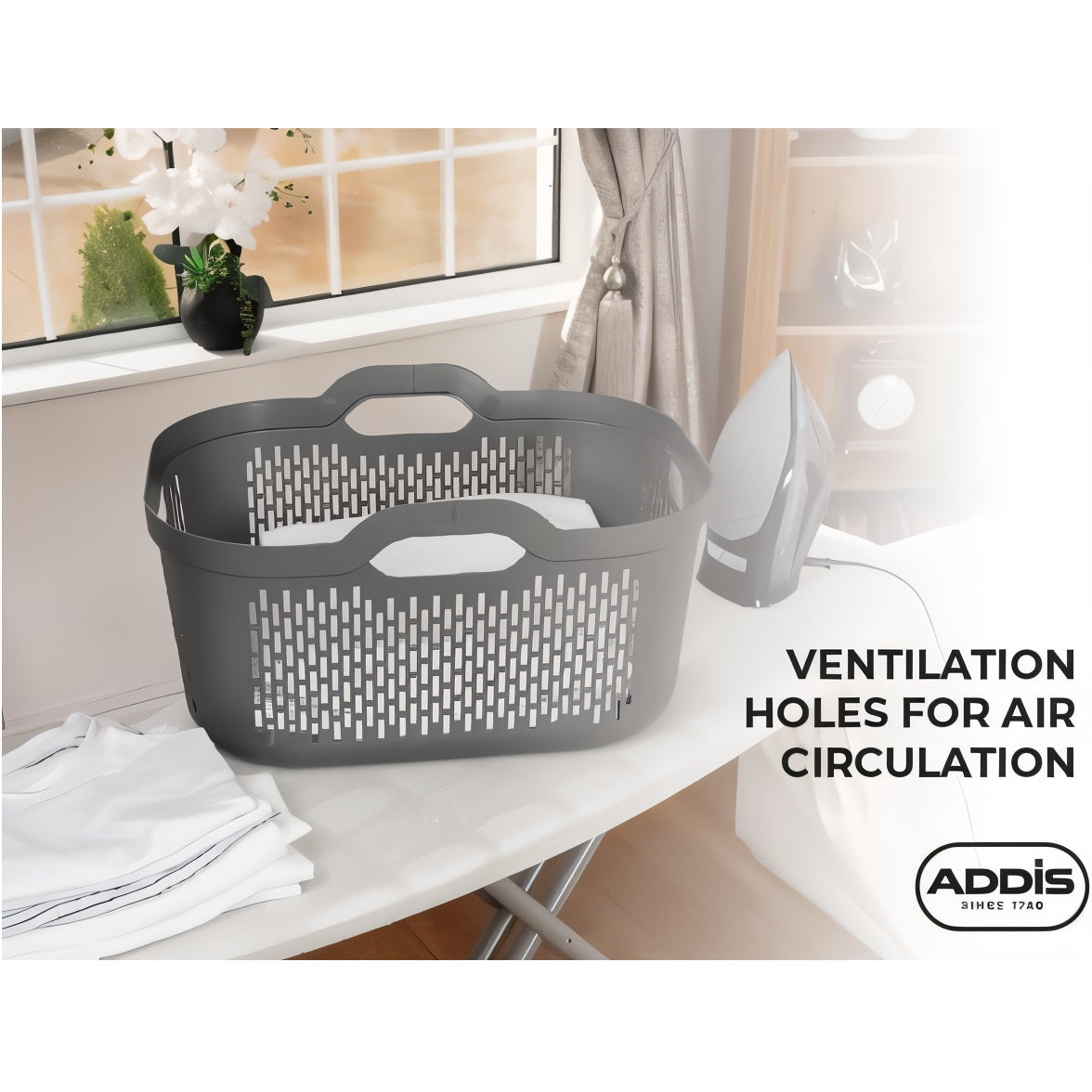 Addis Signature Laundry Basket with Carry Handles Metallic Grey 40Ltr 519562 | Flexible and Stylish Design | Hard-Wearing and Wipe Clean | Made from Durable Material
