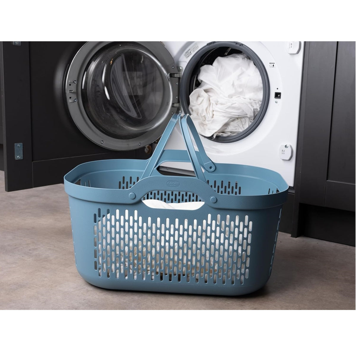 Addis Signature Laundry Basket with Carry Handles Air Blue 45Ltr W55cm x D39.5cm x H30.5-40cm 519561 | New Modern Design | Made from Durable Material | Handles for Convenient One-Hand Carrying