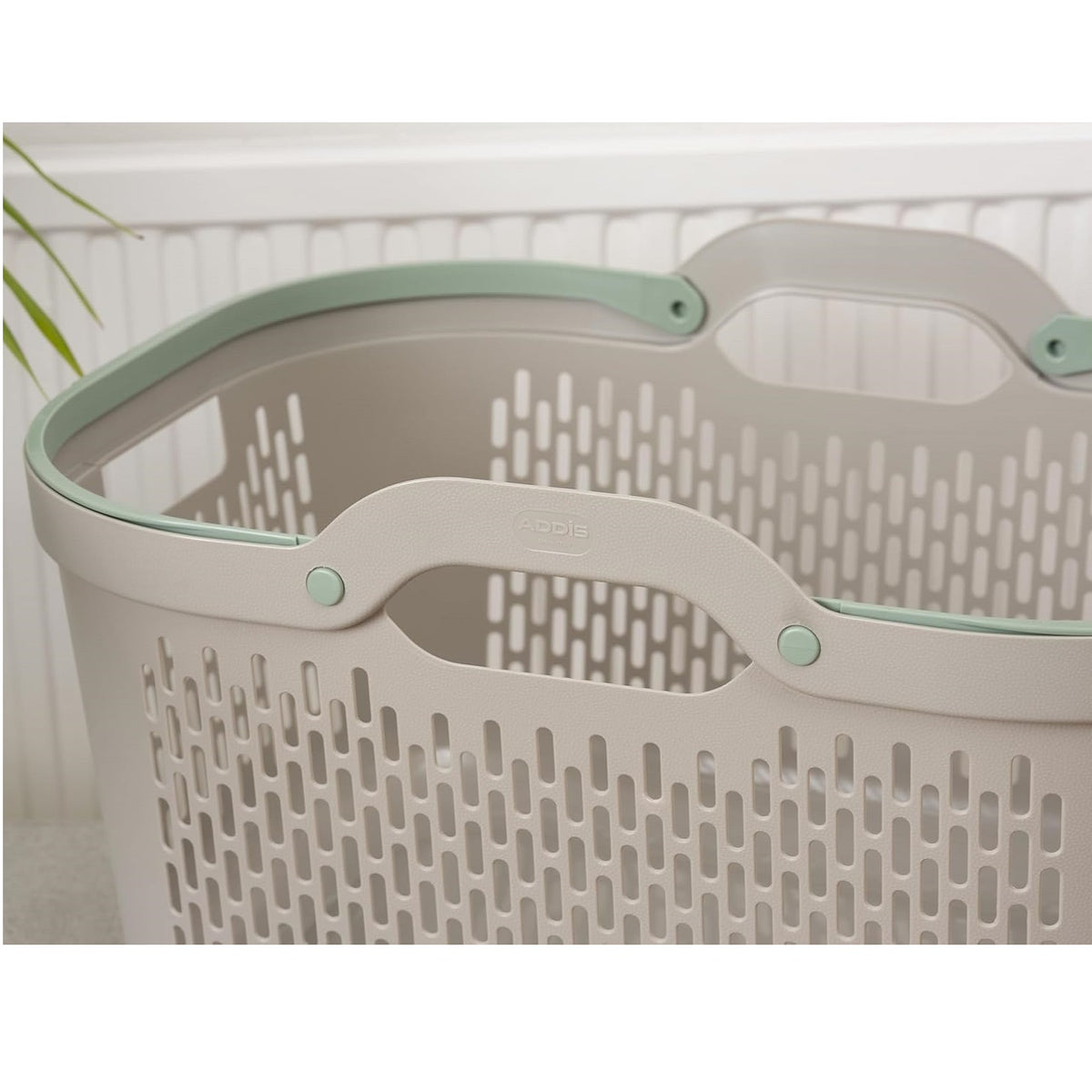 Addis Signature Laundry Basket with Carry Handles Mushroom and Sage 519827 45Ltr W55cm x D39.5cm x H30.5-40cm 519561 | New Modern Design | Made from Durable Material | Handles for Convenient One-Hand Carrying