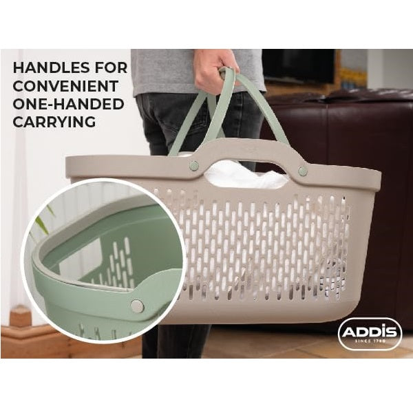 Addis Signature Laundry Basket with Carry Handles Mushroom and Sage 519827 45Ltr W55cm x D39.5cm x H30.5-40cm 519561 | New Modern Design | Made from Durable Material | Handles for Convenient One-Hand Carrying