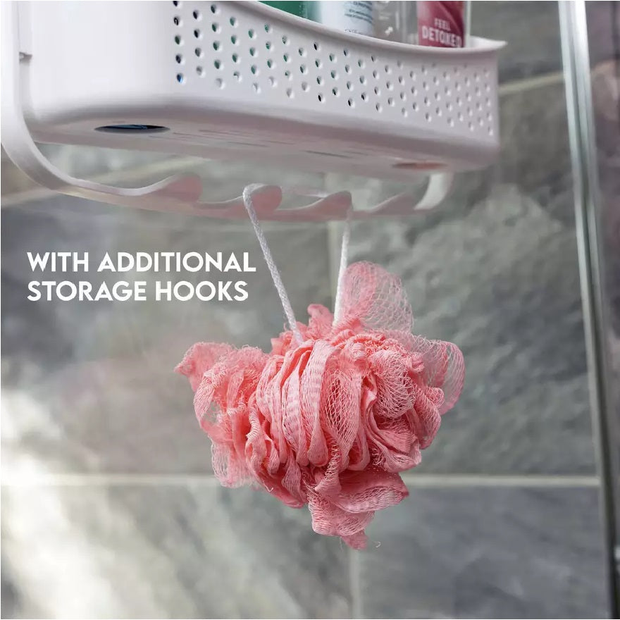 Addis 2 Tier Shower Caddy White H73cm x W32cm x D11cm 519812 | Convenient | Features Built in Drainage Holes | 100 Percent Plastic - Resistant to Rust and Corrosion | Robust | Easy Clean | Suction Cups and Hooks for Easy Installation