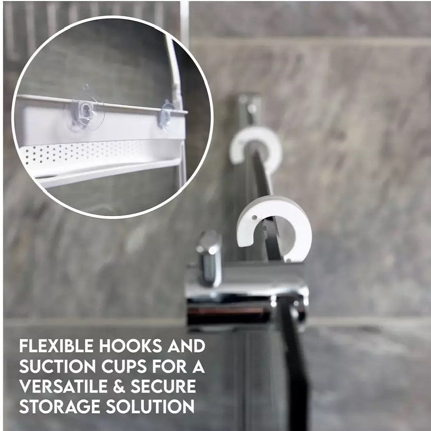 Addis 2 Tier Shower Caddy White H73cm x W32cm x D11cm 519812 | Convenient | Features Built in Drainage Holes | 100 Percent Plastic - Resistant to Rust and Corrosion | Robust | Easy Clean | Suction Cups and Hooks for Easy Installation