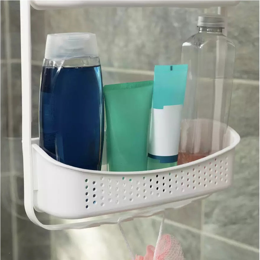 Addis 2 Tier Shower Caddy White H73cm x W32cm x D11cm 519812 | Convenient | Features Built in Drainage Holes | 100 Percent Plastic - Resistant to Rust and Corrosion | Robust | Easy Clean | Suction Cups and Hooks for Easy Installation